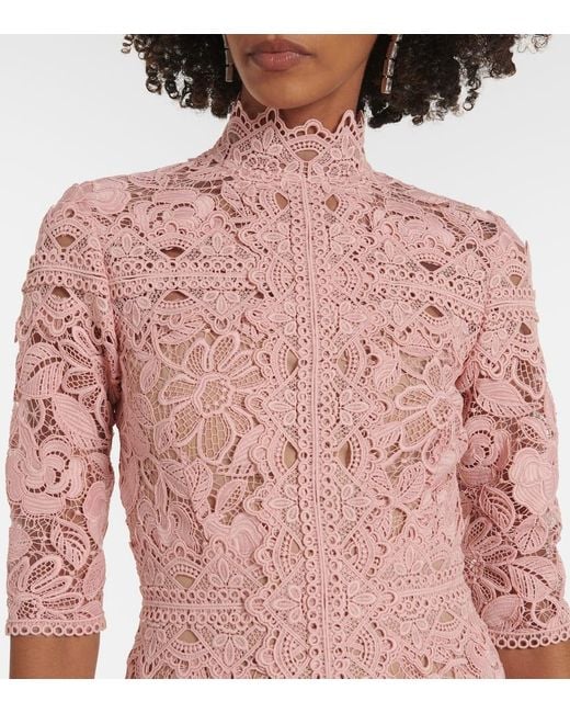 Costarellos Pink Floral Lace Gown