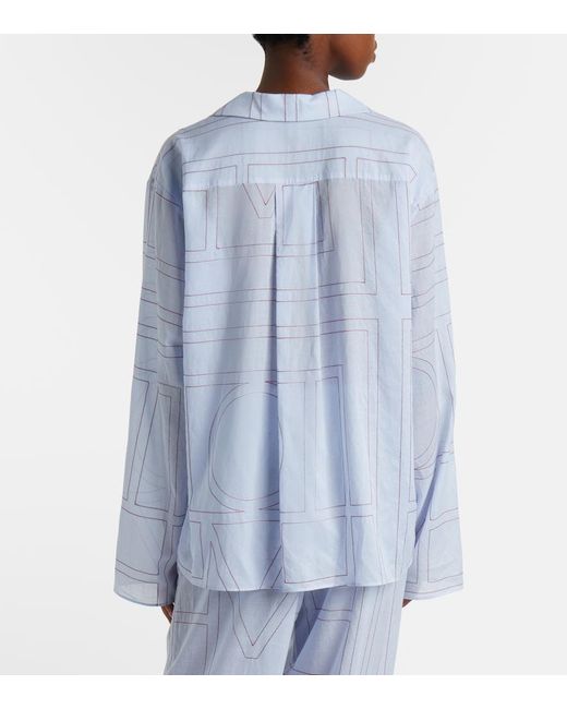 Totême Blue Embroidered Cotton-Blend Poplin Pajama Shirt
