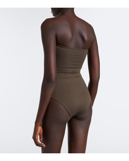 Magda Butrym Brown Floral-Applique Gathered Swimsuit