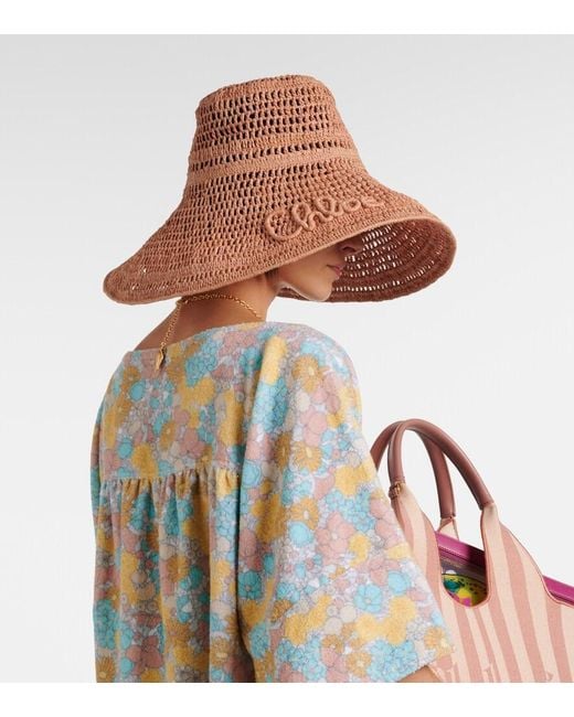 Chloé Pink Logo Raffia Sunhat