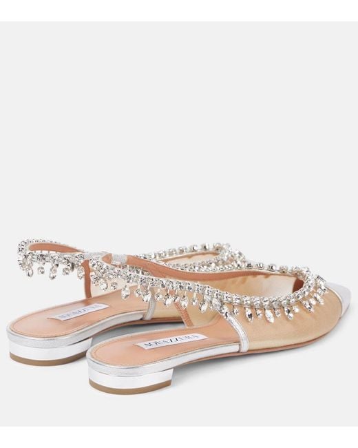 Aquazzura Natural Temptation Crystal Mesh Slingback Flats