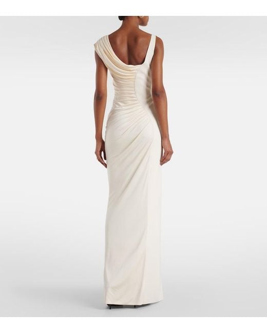 Versace Natural Asymmetric Draped Medusa '95 Dress With Accen