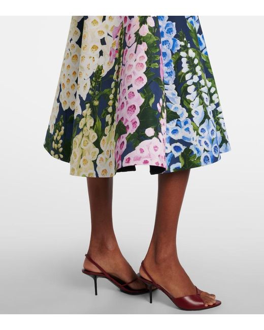 Oscar de la Renta Blue Foxglove-Printed Faille Midi Dress