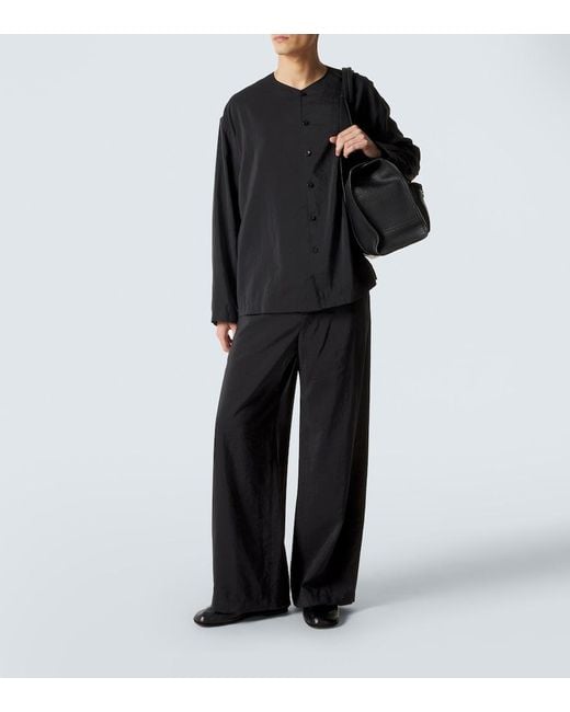 Lemaire Black Soft Gear Leather Tote Bag for men