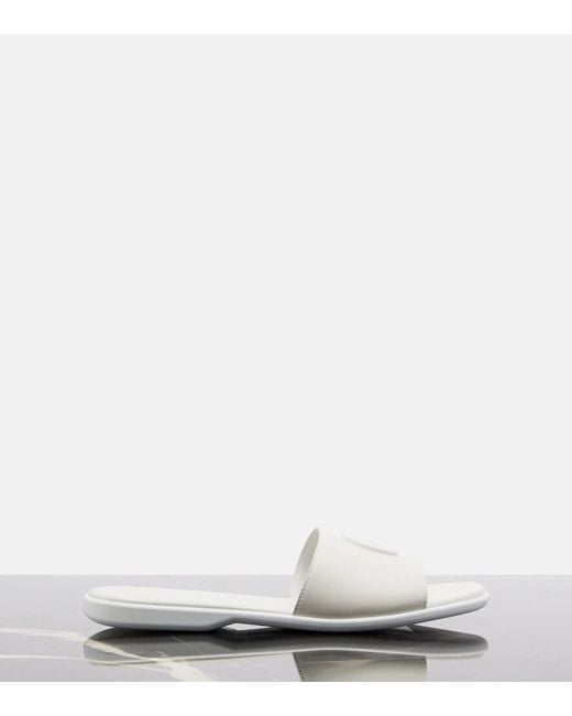 Gucci White Double G Leather Slides