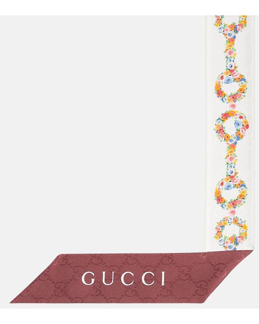 Gucci White Horsebit Floral Silk Scarf