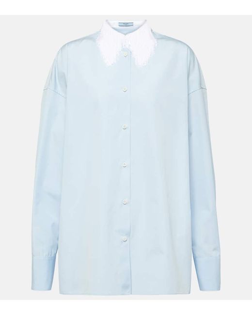 Camicia in popeline di cotone con frange di Prada in Blue