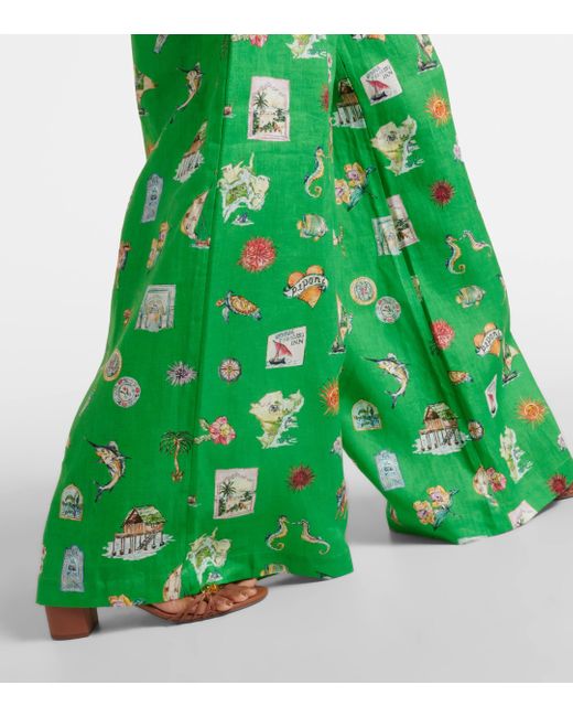 ALÉMAIS Green Printed Linen Wide-leg Pants