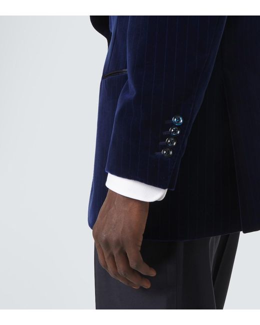 Brunello Cucinelli Blue Pinstripe Cotton Velvet Tuxedo Jacket for men
