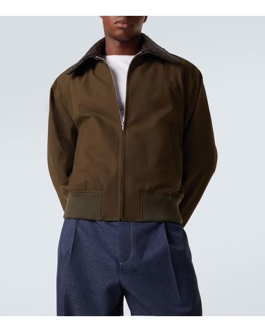 Bottega Veneta Blouson Aus Baumwoll-Twill Mit Leder in Green für Herren