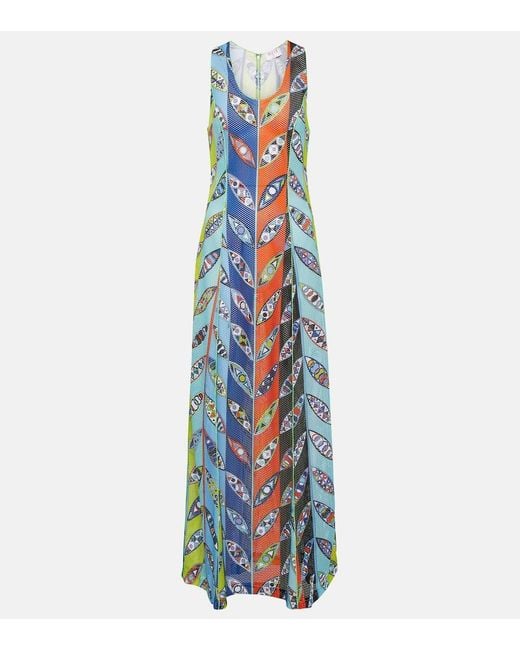 Emilio Pucci Blue Girandole Mesh Maxi Dress