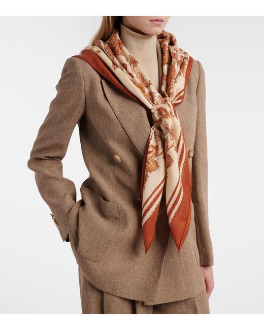 Loro Piana Multicolor Floral Cashmere And Silk Scarf