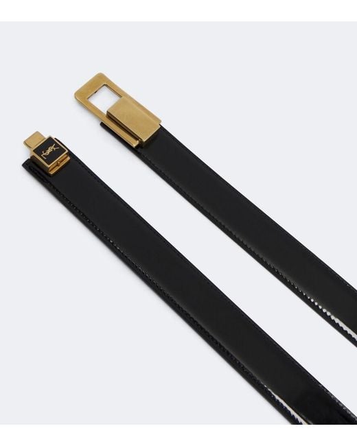 Saint Laurent Black Cassandre Patent Leather Belt