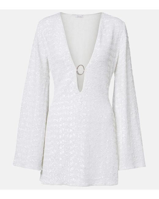 Oseree White Bridal Sequined Minidress