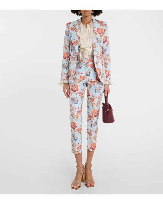 Etro Red Floral Jacquard Pants