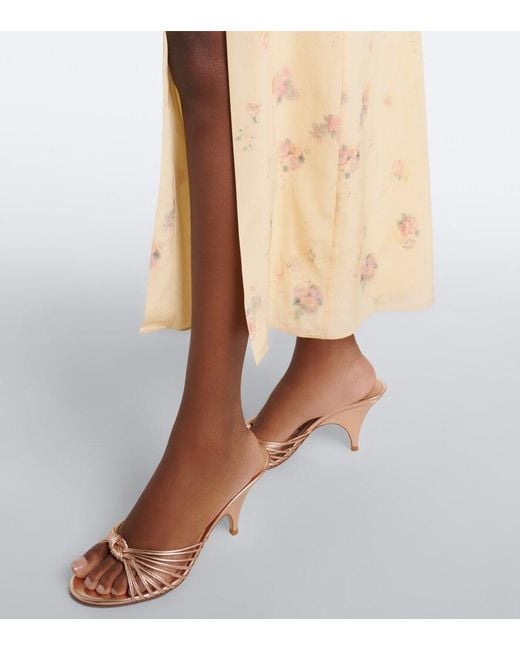 Alessandra Rich Natural Floral Ruffled Silk Midi Dress