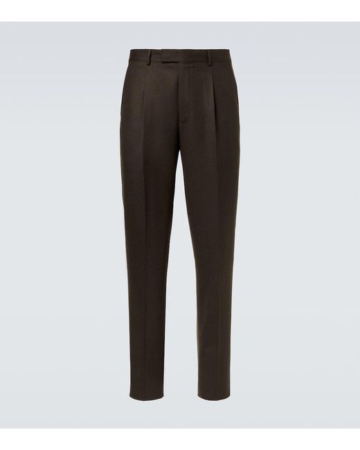 Zegna Black Wool Flannel Tapered Pants for men