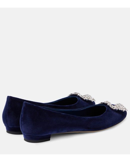 Manolo Blahnik Blue Ballerinas Hangisi Aus Samt Mit Kristallen