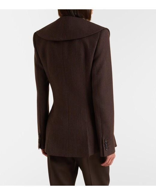 McQueen Brown Draped Striped Wool Blazer