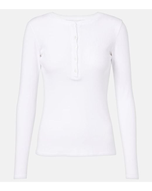 Nili Lotan White Jordan Henley Cotton T-Shirt