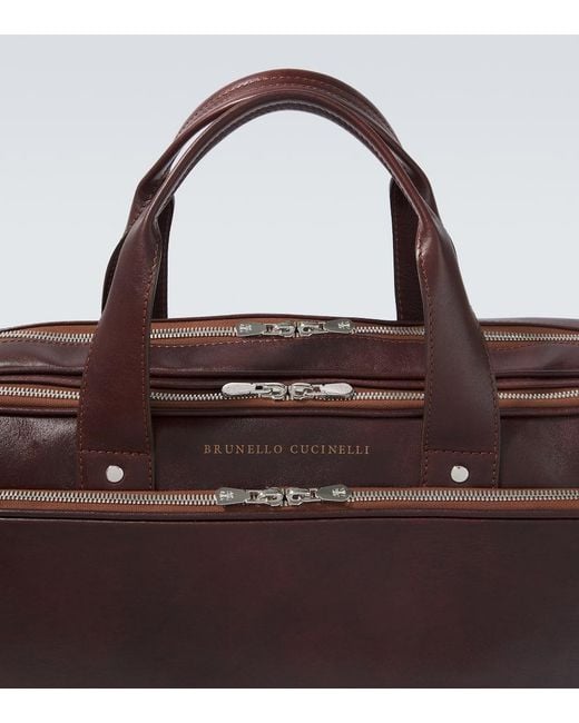 Brunello Cucinelli Brown Leather Briefcase for men