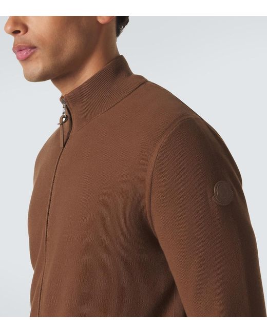 Moncler Brown Cotton Zip-Up Sweater for men