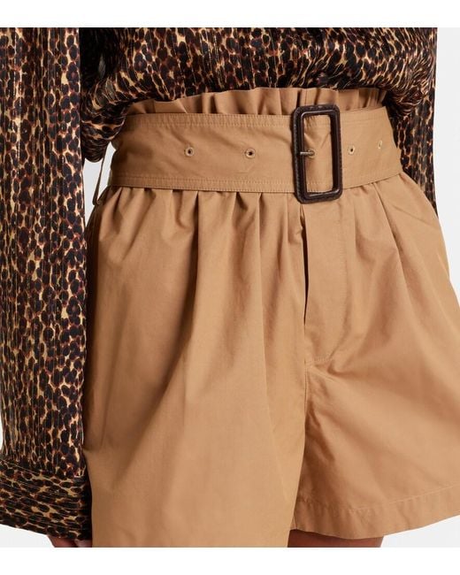 Shorts De Algodon Con Cinturon Saint Laurent de color Natural