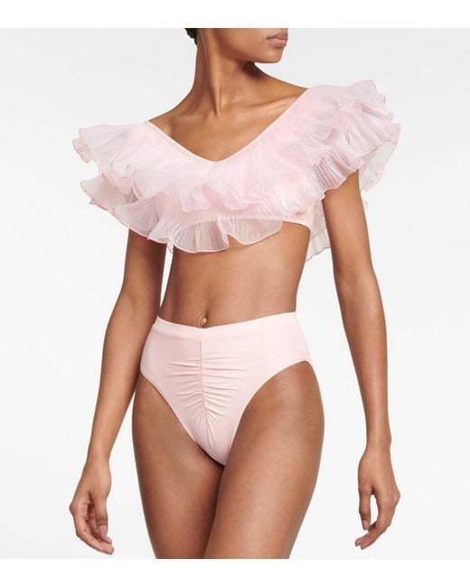 Giambattista Valli Pink Organza-Trimmed Bikini Top