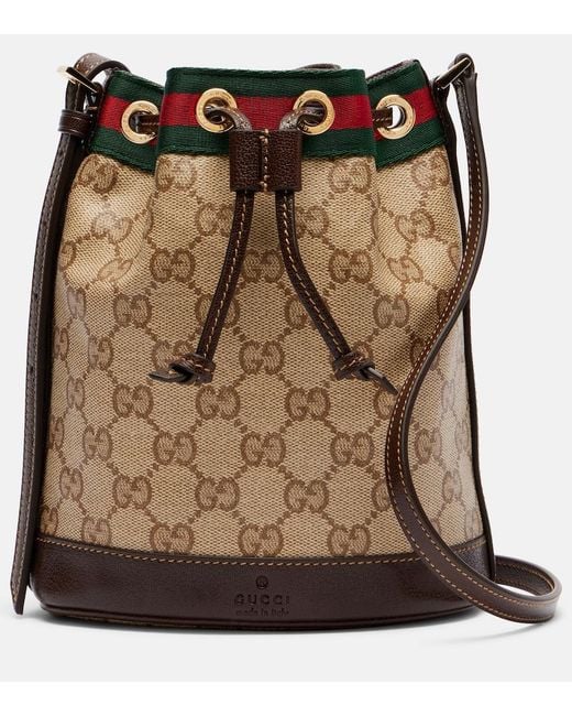 Gucci Brown Web Stripe Mini Gg Canvas Bucket Bag