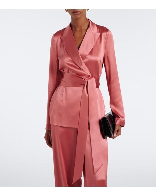 Joseph Red Archer Belted Silk Satin Jacket