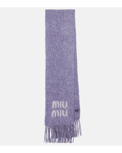 Bufanda de mezcla de mohair con logo Miu Miu de color Purple