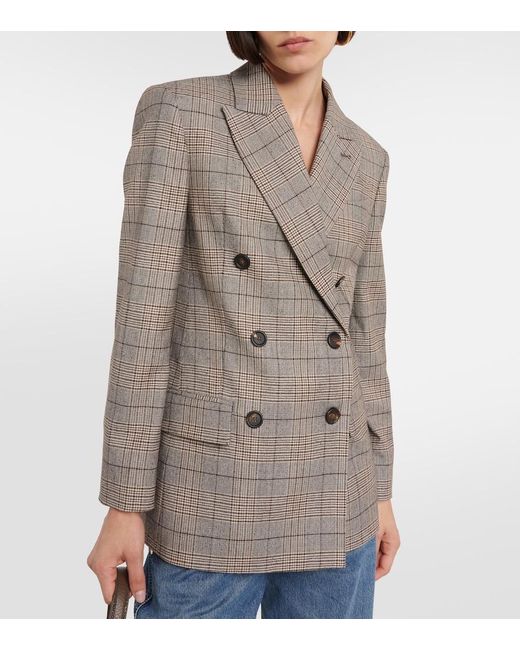 Brunello Cucinelli Gray Checked Wool And Cotton-Blend Blazer