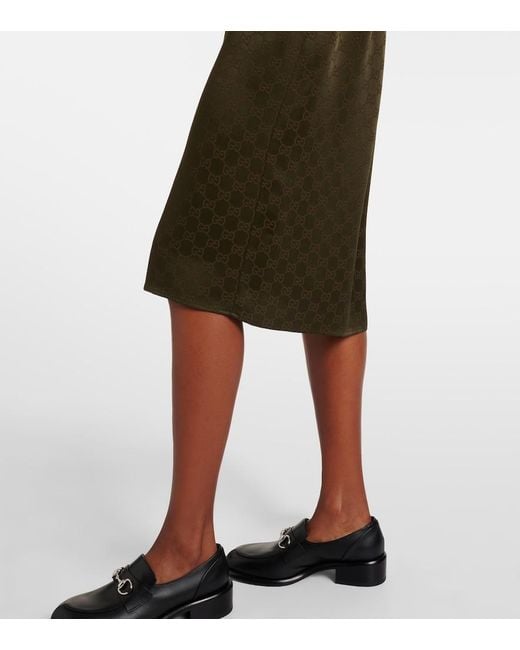 Gucci Green Gg Belted Satin Jacquard Shirt Dress