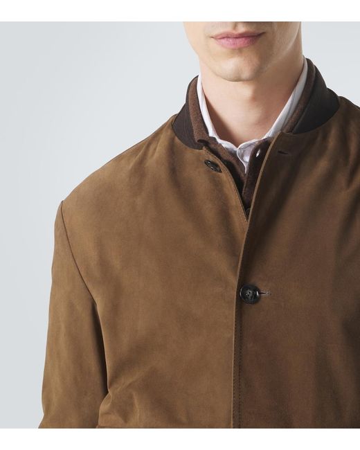 Kiton Brown Suede Bomber Jacket for men