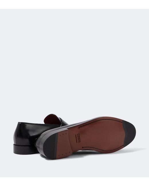 Zegna Black Leather Penny Loafers for men