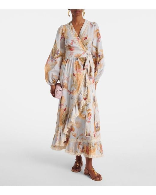 Zimmermann White Floral-Print Maxi Dress With Lace Trim And Self-Tie Fastening