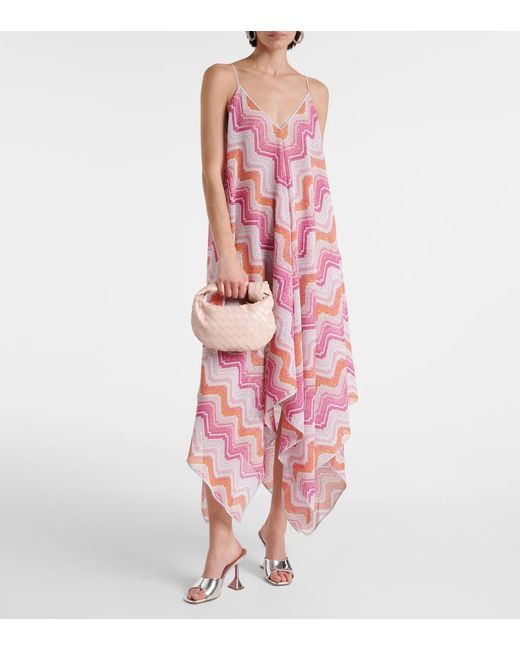 Missoni Pink Asymmetric Lame Maxi Dress