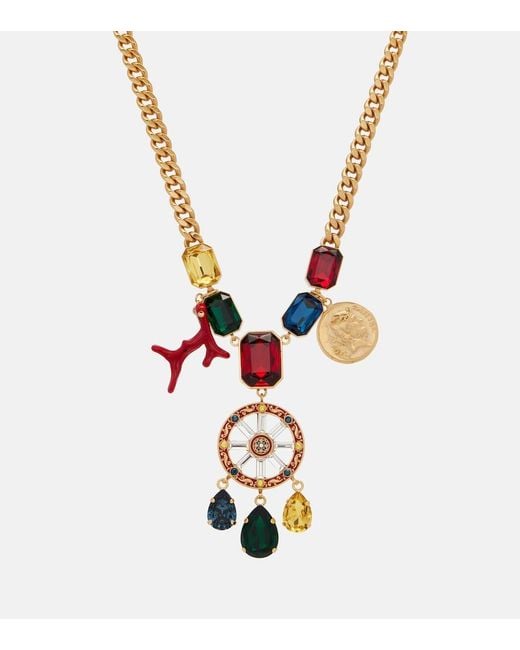 Dolce & Gabbana White Carretto Embellished Pendant Necklace
