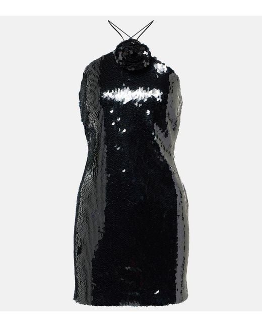 Magda Butrym Black Floral-Applique Sequined Minidress