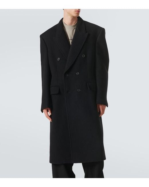 Balenciaga Zweireihiger Mantel Aus Kaschmir Und Wolle in Black für Herren