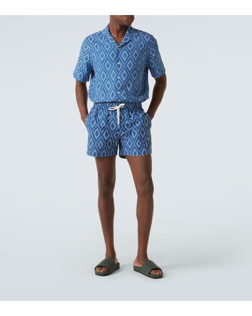 Frescobol Carioca Blue Roberto Printed Linen Shirt for men