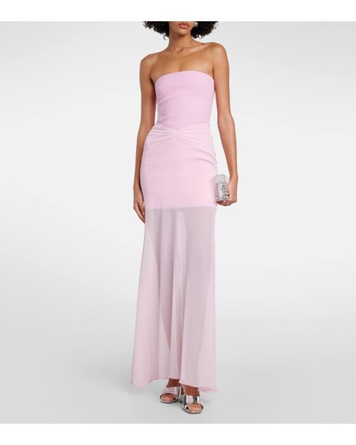 David Koma Pink Tulle-trimmed Ruched Bustier Gown