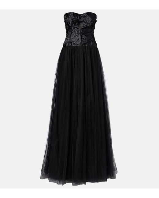 Costarellos Black Tulle Bustier Gown