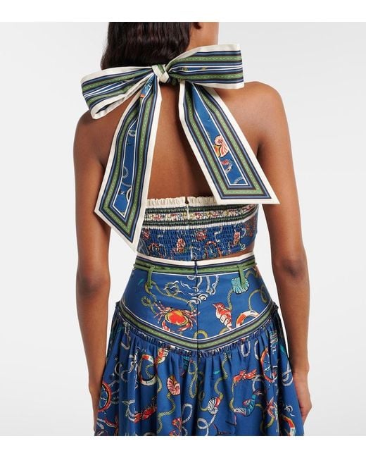 ALÉMAIS Blue Cove Printed Halterneck Cotton Crop Top