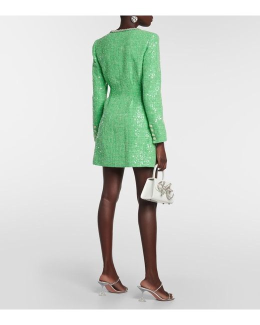 Self-Portrait Green Sequined Boucle Minidress