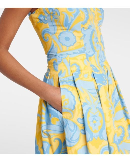 Etro Yellow Paisley Pleated Cotton Midi Dress