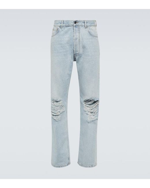 The Row Blue Burted Distressed Straight Jeans for men