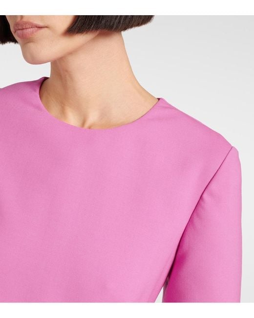 Oscar de la Renta Pink Floral Lace-Trimmed Midi Dress