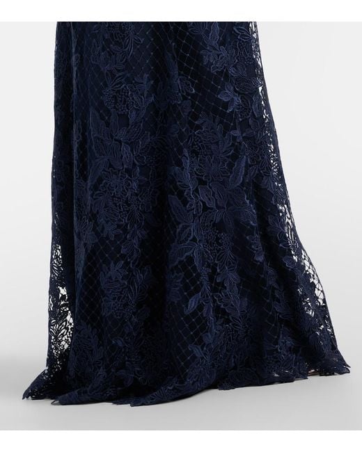 Elie Saab Blue Embroidered Lace And Tulle Gown
