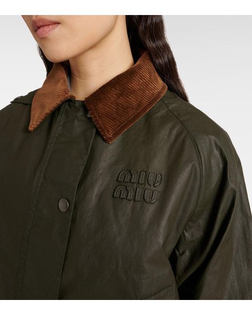 Miu Miu Green Jacke Aus Popeline Mit Cord